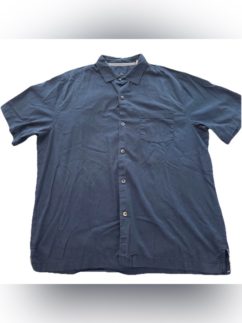Tommy Bahama Shirt Mens Large Navy Blue Hawaiian Camp Button Up
